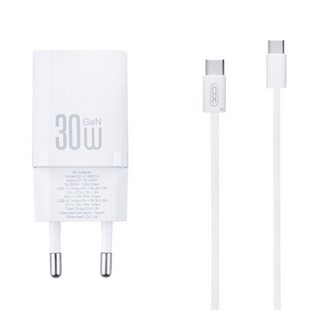 Зарядний пристрій XO L149 (USB + USB-C) 30W+ кабель Type-C to Type-C Білий (White) 141221 фото