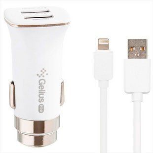 Автомобільний зарядний пристрій Gelius Apollo GP-CC01 2USB 3.1A + кабель Lightning Білий (White) 180125 фото