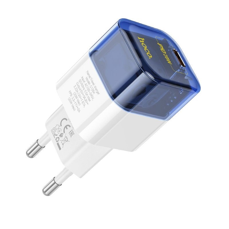 Зарядний пристрій Hoco C125A Transparent PD20W (1USB-C) Синій (Transparent blue) 166230 фото
