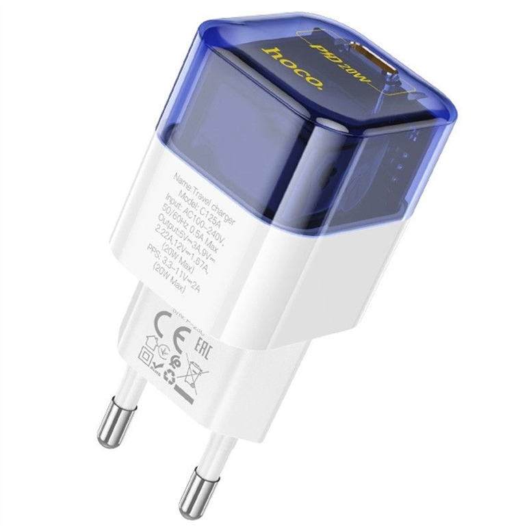 Зарядний пристрій Hoco C125A Transparent PD20W (1USB-C) Синій (Transparent blue) 166230 фото
