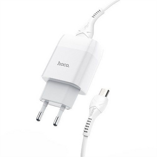 Зарядний пристрій Hoco C72A Glorious (1USB, 2.1А) (6931474713001) + кабель MicroUSB Білий (White) 165841 фото