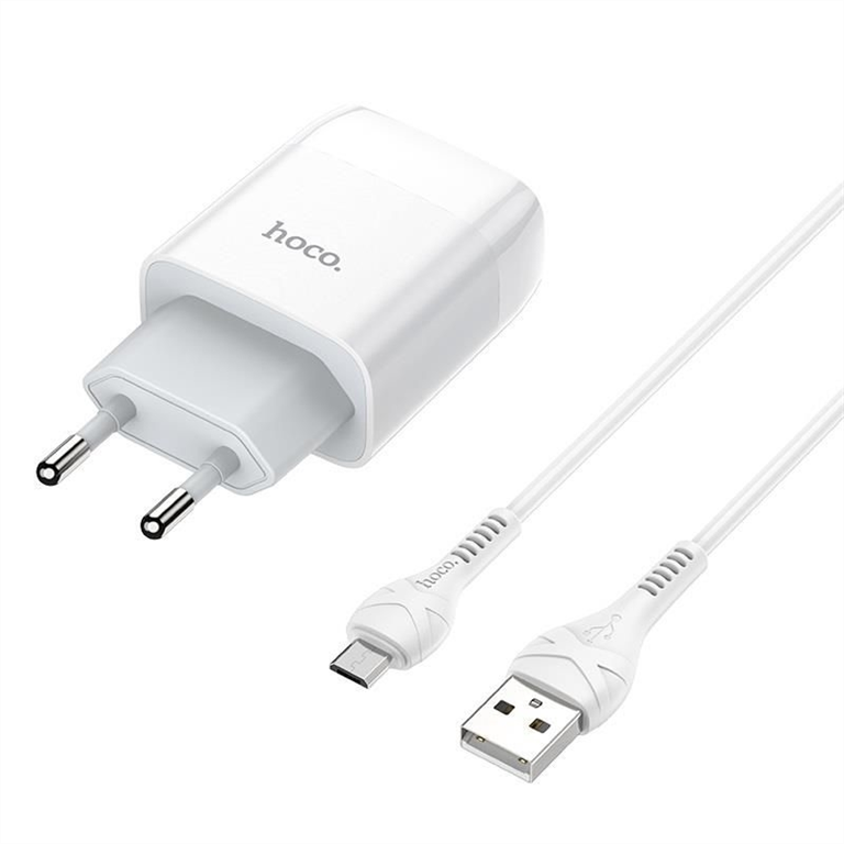 Зарядний пристрій Hoco C72A Glorious (1USB, 2.1А) (6931474713001) + кабель MicroUSB Білий (White) 165841 фото