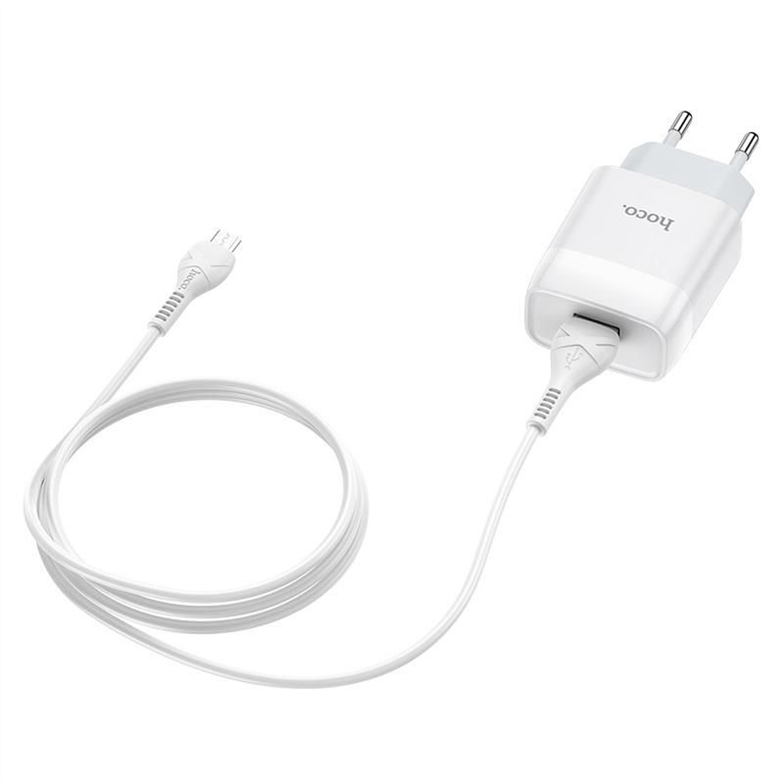 Зарядний пристрій Hoco C72A Glorious (1USB, 2.1А) (6931474713001) + кабель MicroUSB Білий (White) 165841 фото