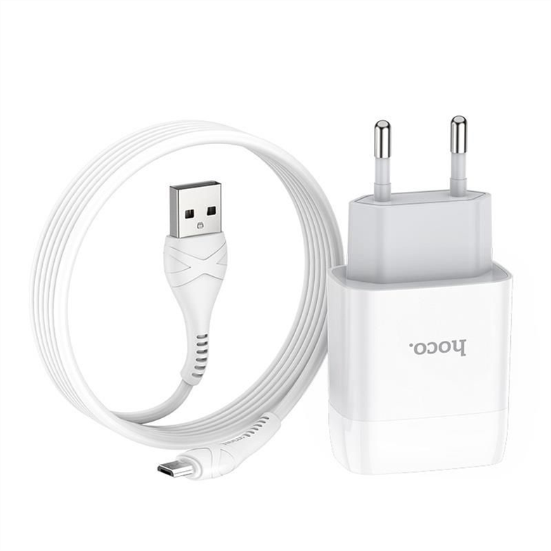 Зарядний пристрій Hoco C72A Glorious (1USB, 2.1А) (6931474713001) + кабель MicroUSB Білий (White) 165841 фото
