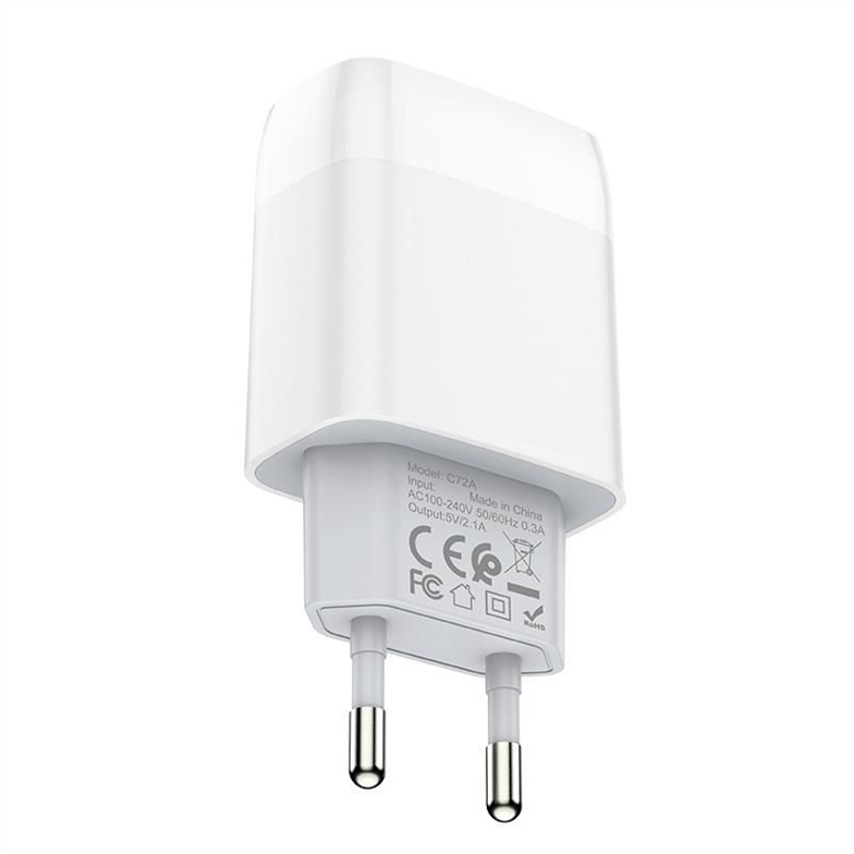 Зарядний пристрій Hoco C72A Glorious (1USB, 2.1А) (6931474713001) + кабель MicroUSB Білий (White) 165841 фото