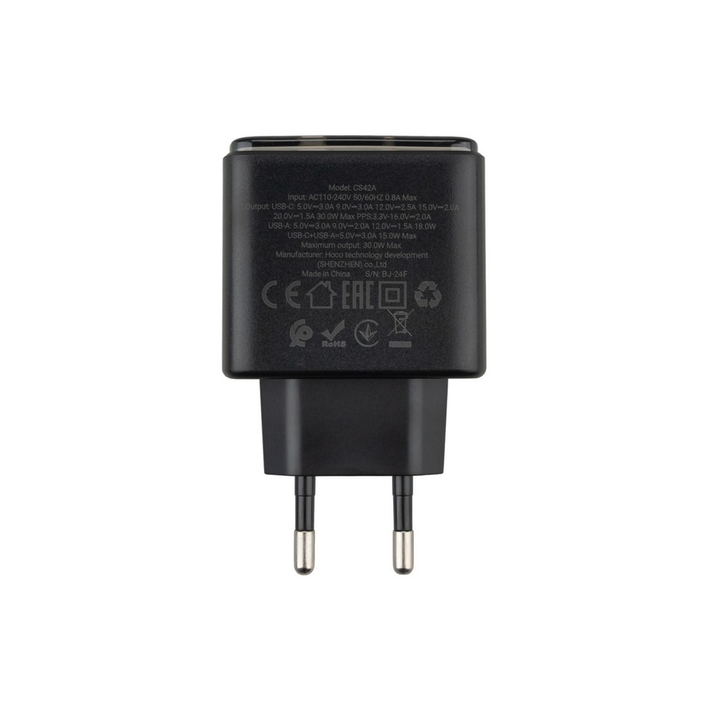 Зарядний пристрій Hoco CS42A (1USB+1USB-C) PD 30W+ кабель Type-C to Type-C Чорна (Black) 131432 фото