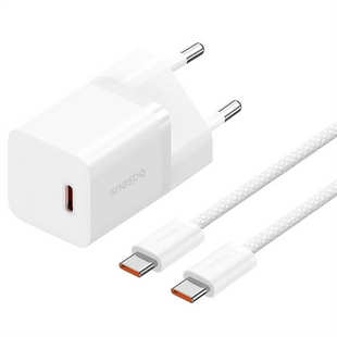 Зарядний пристрій Baseus GaN5 Fast Charger (mini) 30W (1USB-C) + кабель Type-C to Type-C Білий (Moon White) 166339 фото