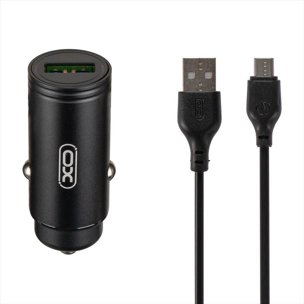 Автомобільний зарядний пристрій XO CC39 single USB QC3.0 18W 3A + кабель Micro-USB Чорний (Black) 103071 фото