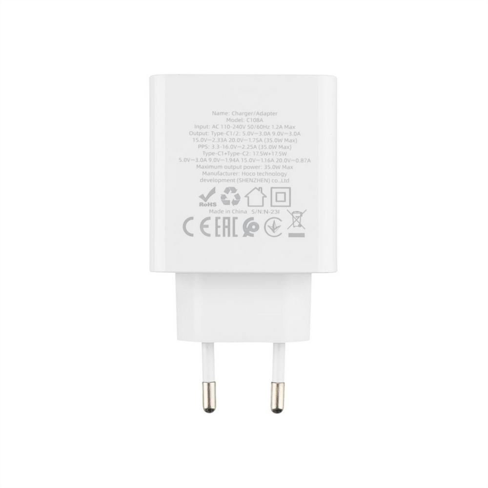 Зарядний пристрій Hoco C108A Leader PD35W Dual Port (1USB-C) Білий (White) 128084 фото