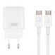 Зарядний пристрій XO L130 (1USB + 1USB-C) PD&QC3.0 30W 3A + кабель Type-C to Type-C Білий (White) 127056 фото 1